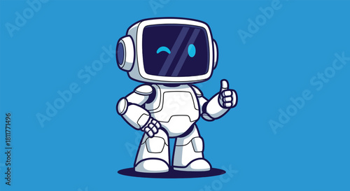 A friendly cartoon robot mascot winking and giving a thumbs up gesture.