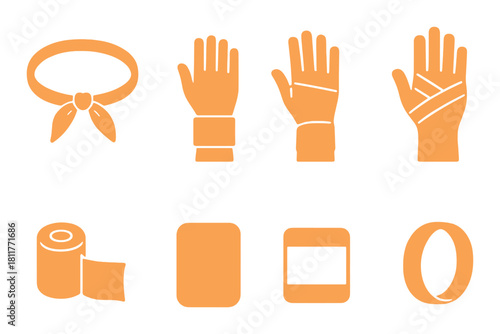 Glowing medical icons: bandages and wrappings for first aid and care