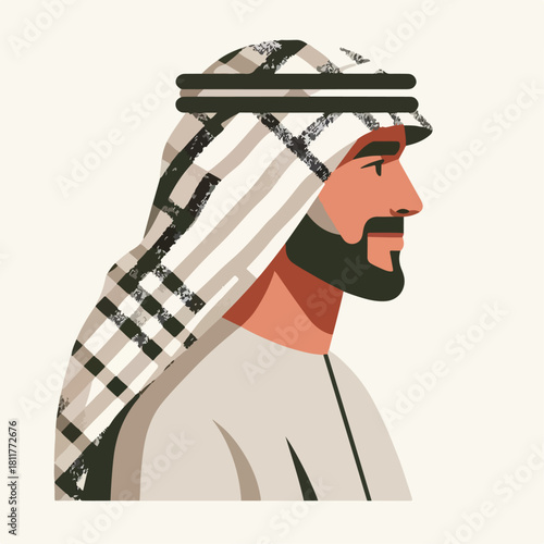 Flat vector of Arab man wearing keffiyeh