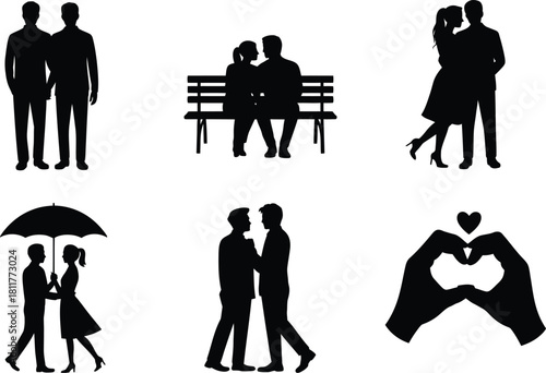 Couple Silhouette Set – Romantic Poses, Dating, Love Scenes, Valentine Relationship Icons