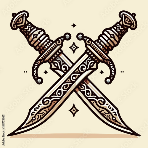 Flat vector of crossed Arabian daggers