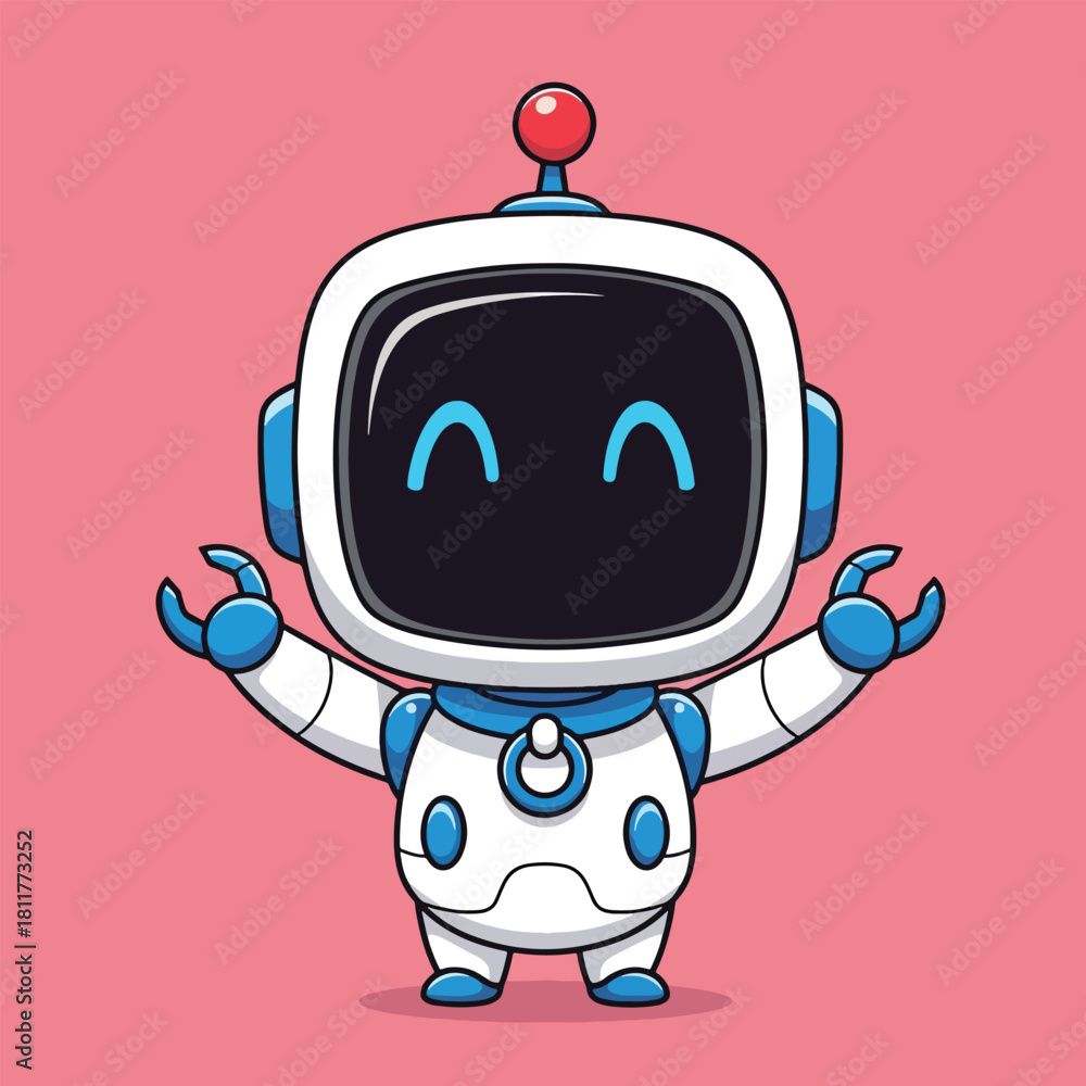 Fototapeta premium Cute Cartoon Robot with Open Arms and Smiling Face.