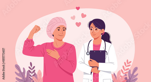 Doctor Consulting with Cancer Patient Showing Strength and Hope.