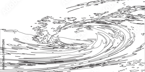 Ocean Wave monochrome curved shapes in black lines for coloring books and creative projects for relaxation and art therapy