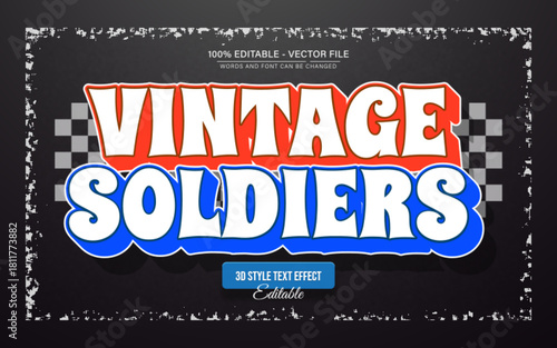 Vintage Soldier Military Retro 3D Text Effect Editable Vector Template