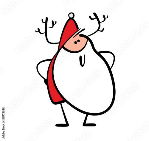 Cartoon proud Santa claus with reindeer antlers on his head. Vector illustration of a funny deceived husband, a fabulous personage for Christmas and new year.