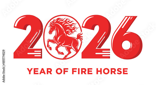 Red 2026 Year of the Fire Horse Chinese Zodiac Design.