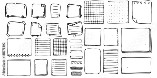 Doodle Notes White, Black, and Rectangle Shapes: Empty Paper, Notepads, and Sticky Notes for Scrapbooking or Bullet Journals, Adding an Artistic Touch
