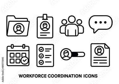 Workforce coordination icons set for productivity and communication tools