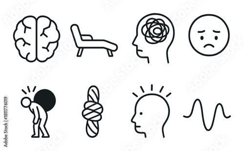 Mental health icons representing therapy and emotional well-being