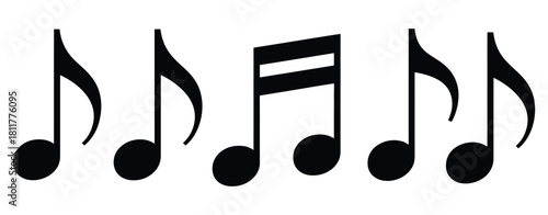 Music Notes Icon Pack – Minimalist Symbols for Melody, Sound, Audio Illustration, Music App and Web Design, Flat Design Vector Graphics