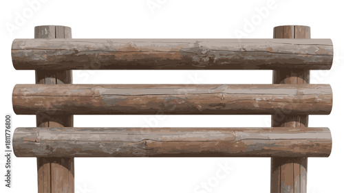 Rustic Wooden Log Fence Section on White Background wooden fence natural