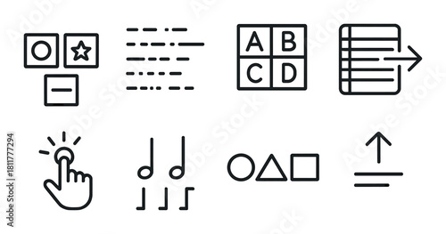 Minimalist icon set with various symbols on textured background