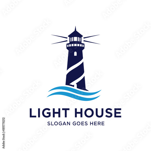 Iconic lighthouse design featuring swirling waves and inspiring nautical theme elements