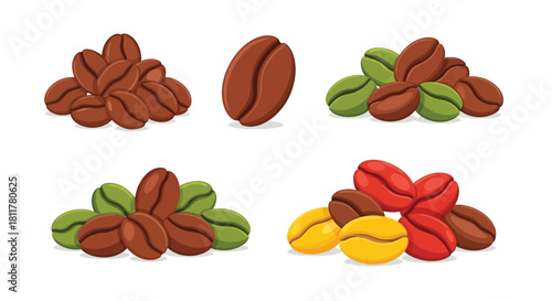 Assorted coffee beans in various colors and arrangements a visual delight