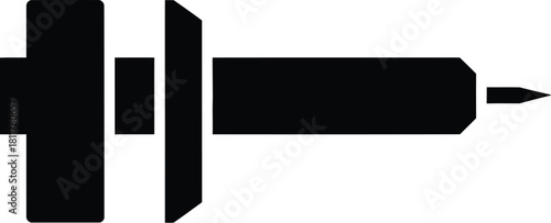 Black silhouette of a push pin on white background