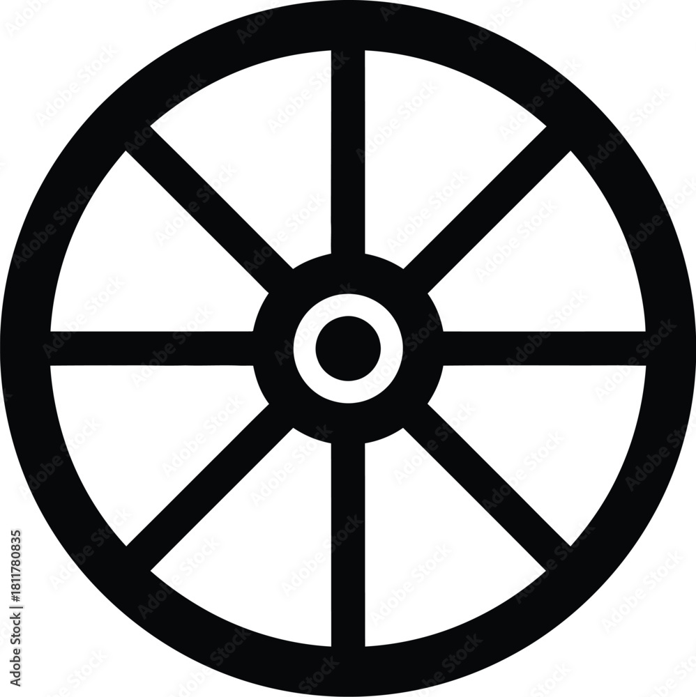 Obraz premium Black and white wheel symbol with eight spokes
