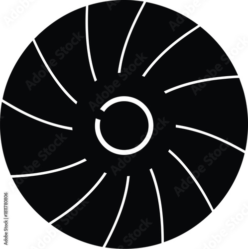 Black and white turbine wheel design with curved blades