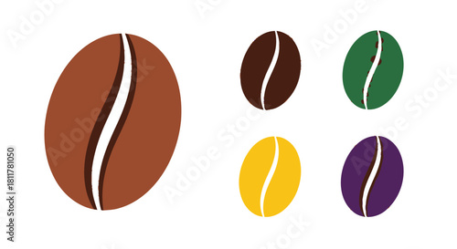 Illustrative design featuring various colored coffee beans in a simple style