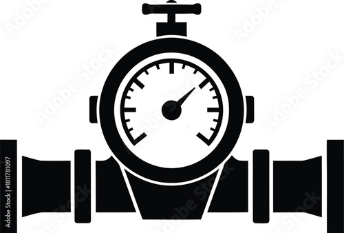 Black and white water meter illustration vector graphic