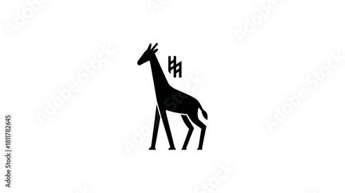 Minimalist black giraffe silhouette illustration on a clean white background, stylized wildlife vector graphic design
