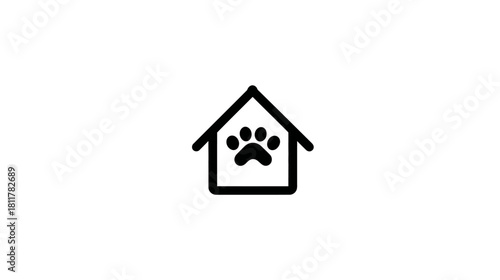 Pet friendly home icon. Minimalist black outline symbol for animal care, shelter, adoption, and pet services.
