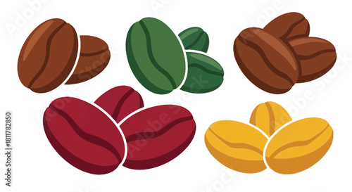 A colorful assortment of coffee beans in various shades and roasting levels