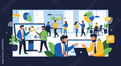 Dynamic teamwork and collaboration scene in a modern office