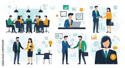 Business Meeting and Professional Collaboration in Modern Office