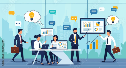 innovative business team analyzing data and ideas for strategic growth