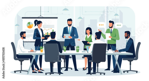 collaborative business team meeting in modern office environment