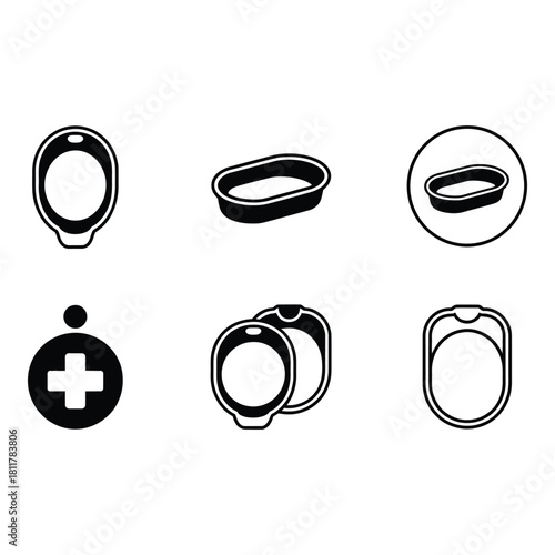 Collection of medical urinal icons and symbols in black and white