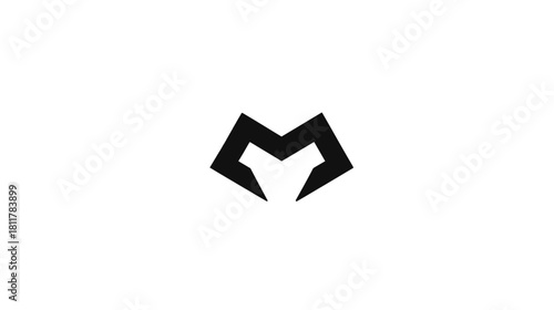 Abstract minimalist black geometric M shape or letter icon on a clean white background, modern simple design element.