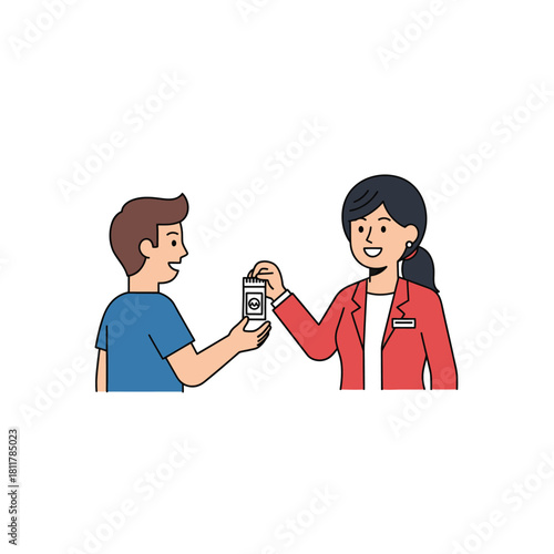 Customer Receiving Product From Saleswoman – Flat Vector Illustration