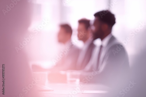 business meeting with diverse team in modern office, dynamic perspective, pastel tones, editorial style, soft diffused glow, balanced rule of thirds, brand-safe, no logos