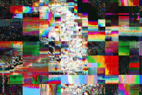 Vibrant abstract background with glitch art aesthetic and bright colors for dynamic designs or creative projects needing a modern, edgy feel