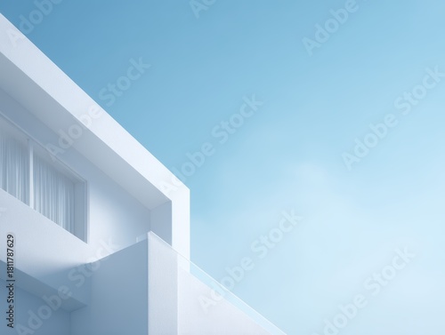 modern minimalist house with white and wood tones, close-up shot, cool futuristic blues, premium look, controlled studio lighting, clean background for typography, ideal for commercial use