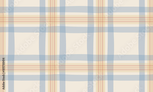 Plaid pattern in soft pastel hues. Tartan texture for spring picnic table cloth, shirts, plaid, clothes, dresses, blankets, paper. Simple vector cloth.	