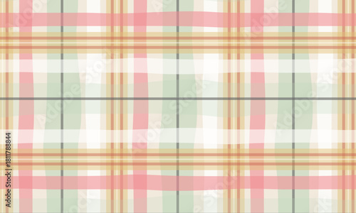Plaid pattern in soft pastel hues. Tartan texture for spring picnic table cloth, shirts, plaid, clothes, dresses, blankets, paper. Simple vector cloth.
