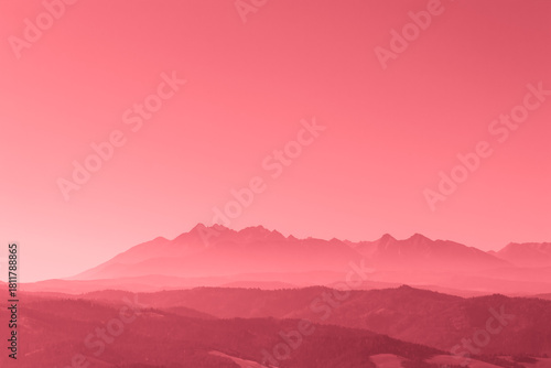Fantastic red and pink panorama of mountains