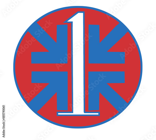 The number one for first and foremost is the focal poiint of a red, blue and yellow business icon or trademark.