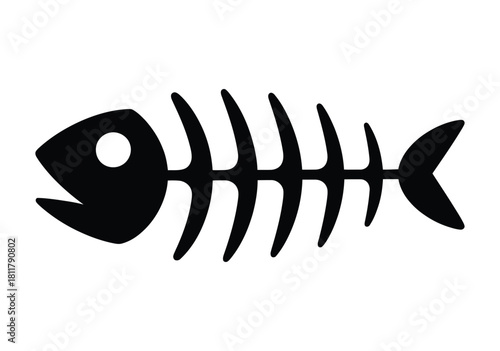 Fish Bone Skeleton Silhouette: Simple Graphic Icon