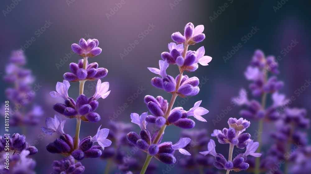 Obraz premium Beautiful close-up of delicate purple lavender flowers showcasing intricate details and soft colors, perfect for nature lovers or gardening enthusiasts.