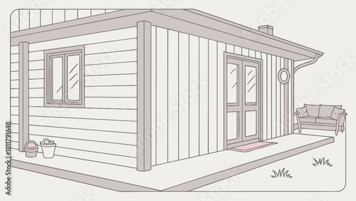 Illustration of a house with porch and furniture