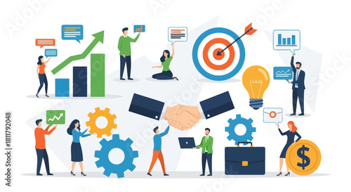 Collaborative business team analyzing data and strategizing growth