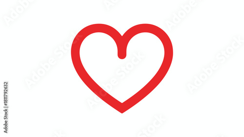 A simple, minimalist illustration of a heart shape in bright red against a pure white background.
