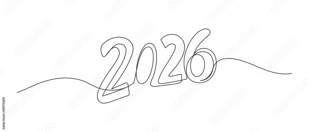 Obraz premium happy new year 2026 one line art drawing vector illustration,