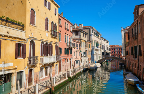 Gondolas on a canal in Venice