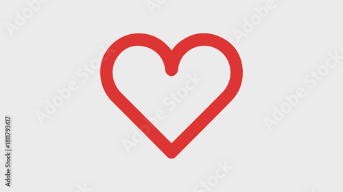 A simple, minimalist illustration of a heart shape in bright red against a pure white background.