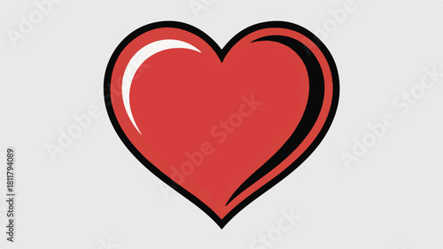 A simple, stylized illustration of a heart in red with a black outline and white highlight.